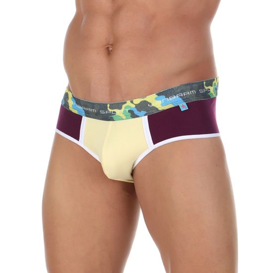 Мужские брифы баклажановые с желтой вставкой Van Baam VB50758