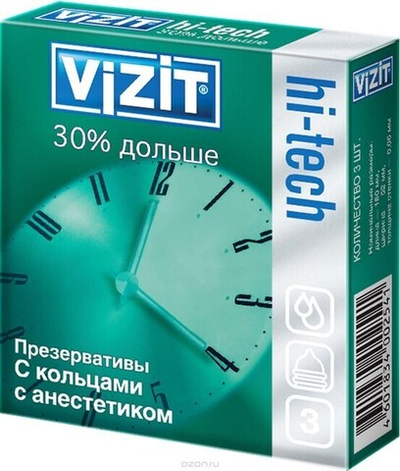 Презервативы VIZIT 30% дольше, с кольцами и анестетиком (3 шт)