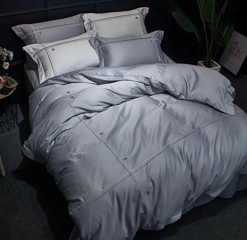 ZEPHYR HOME КПБ Двуспалка ЕВРО Египетский хлопок 100s серый с пчелкой