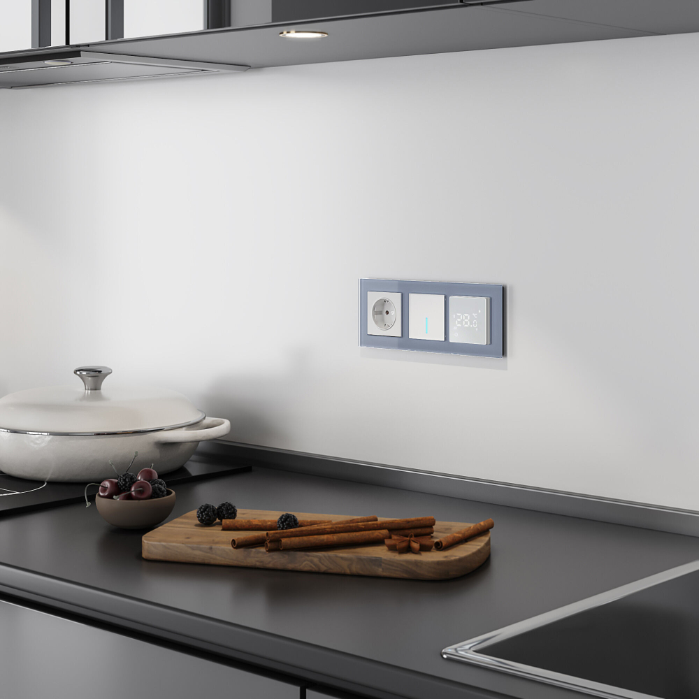 Сенсорный выключатель одноклавишный с подсветкой 1000 Вт (серебряный)