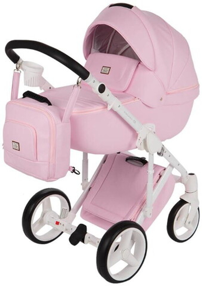 Детская коляска Adamex Luciano Deluxe 3 в 1 Q110 (РОЗОВ.ЗЕФИР+100% КОЖА)