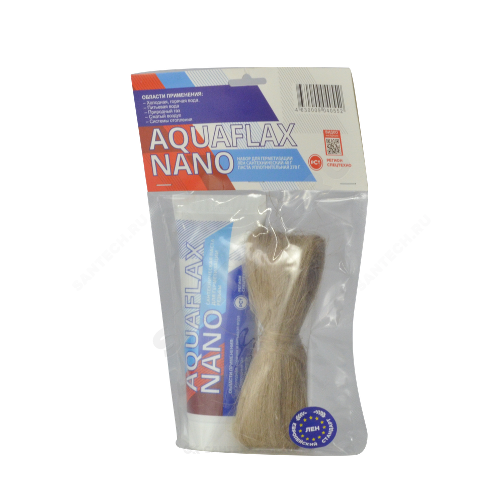 Набор для уплотнения резьбы лен (ЕВРО) 40гр+паста 270гр AQUAFLAX NANO 04055