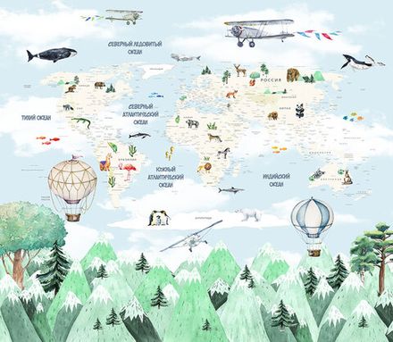 Фотообои Карта мира над лесом (Ширина 3,1 м)