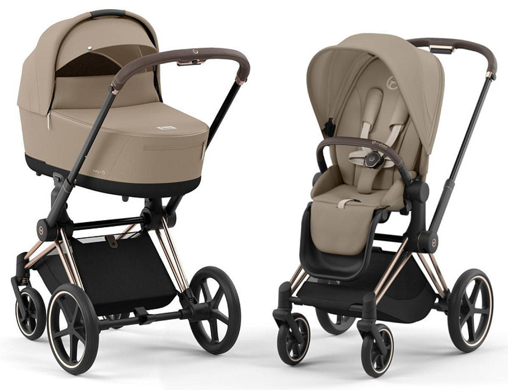 Коляска 3 в 1 Cybex Priam IV Rosegold и автокресло Cloud G i-Size Moon Black Cozy Beige