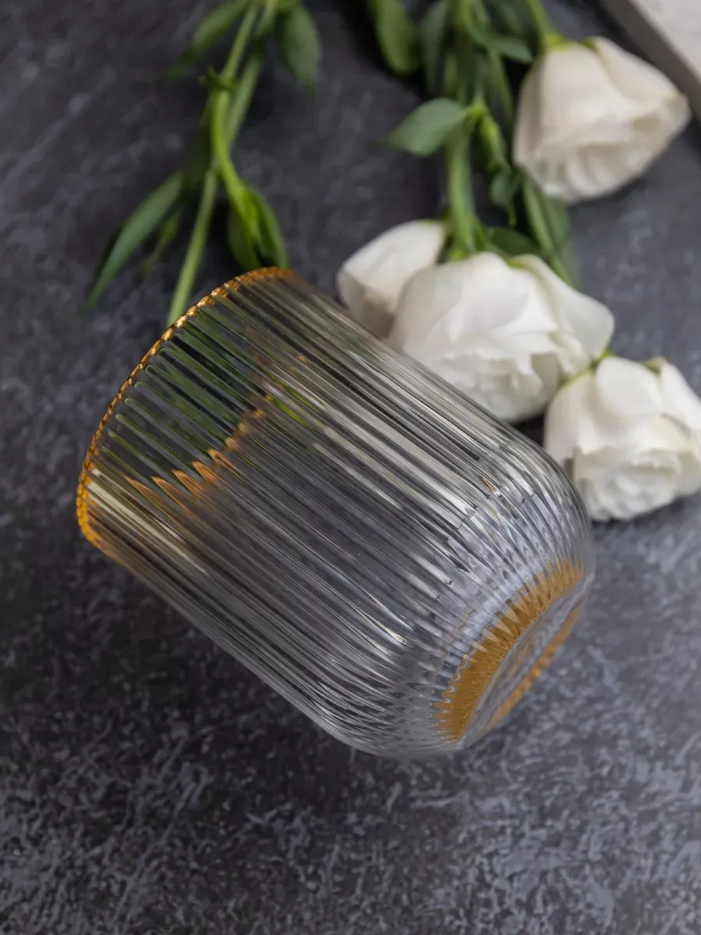 Набор ребристых стаканов для воды, 6 шт. с золотой каймой