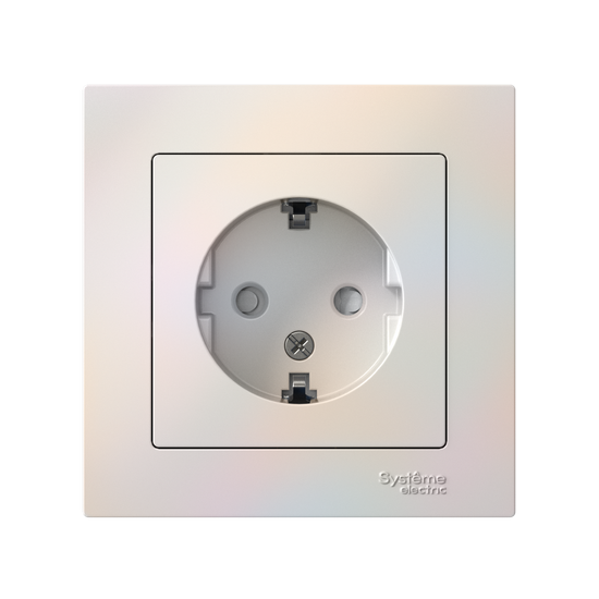 Розетка 1-м СП AtlasDesign 16А IP20 с заземл. защ. шторки в сборе жемчуж. SE ATN000444