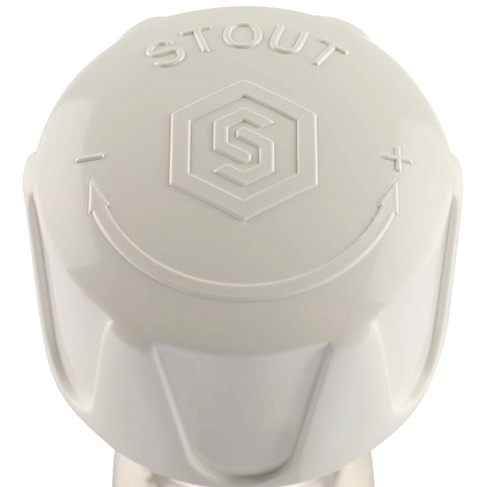 Вентиль ручной регулировки угловой STOUT - 3/4" (ВР/НР-американка, PN10, Tmax 120°C, шток металл по металлу)