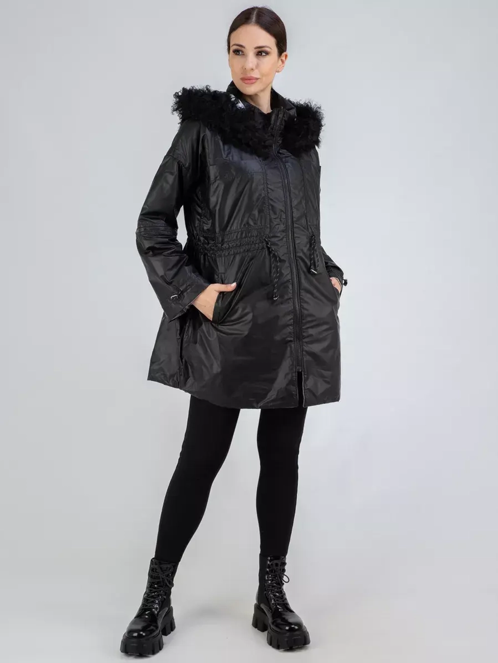 Плащ осенний с мехом оверсайз пальто двухсторонний