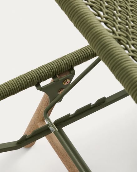 Шезлонг Dandara из зеленой стали и веревки на ножках из массива акации