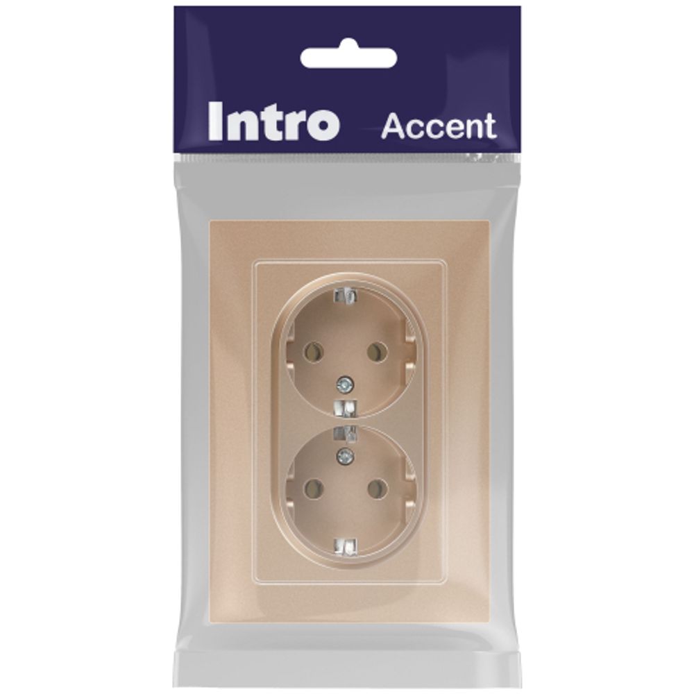 Розетка Intro Accent 6-205-04 2X2P+E Schuko, 16А-250В, IP20, СУ, AL/CU, шампань