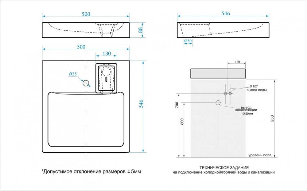 Раковина над стиральной машиной BERGG ZETT lab Марго V58 500x550x88