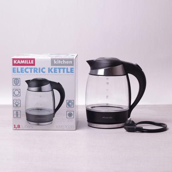 Чайник 1.8 л электрический с синей LED подсветкой Kamille KM-1702B