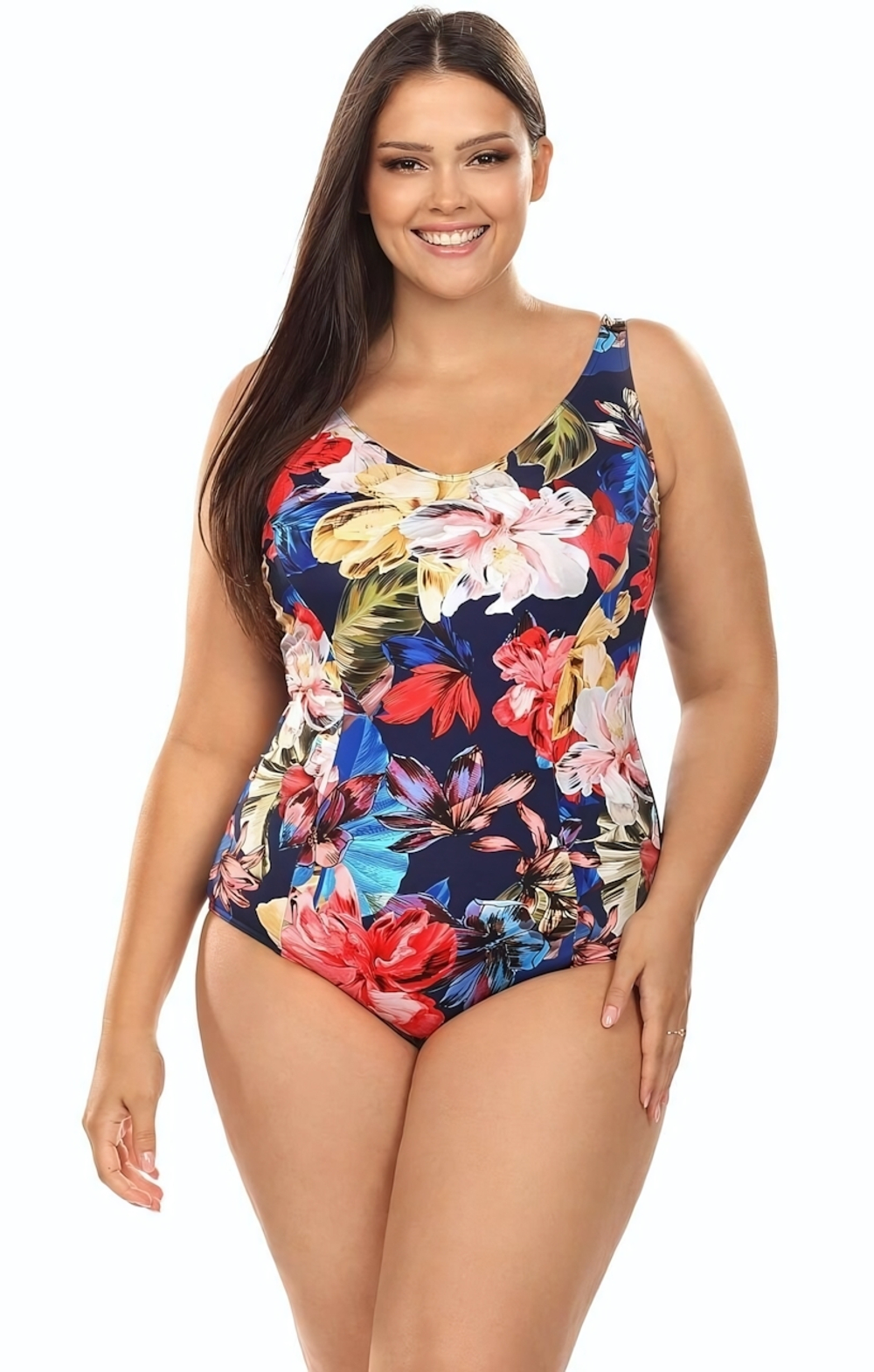 Совместный купальник plus size с цветочным рисунком на лицевой части (Размер: 80E/40) (Цвет: разноцветный)