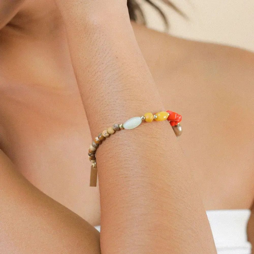 Серьги Nature Bijoux, Tivoli, с яшмой, говлитом, жадеитом и жемчугом, NB25.2-12-90223 (оранжевый)