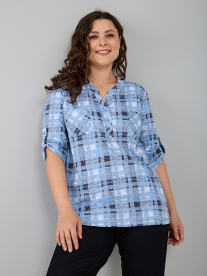 Блузка БЛ-131/сероголубая-клетка