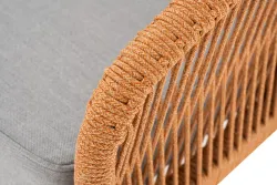 "Канны" диван 2-местный плетеный из роупа, каркас алюминий светло-серый (RAL7035) муар, роуп оранжевый меланж круглый, ткань светло-серая