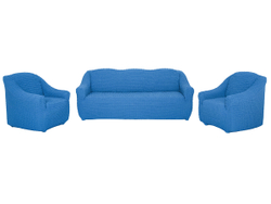 Комплект чехлов на диван и 2 кресла без оборки, цвет Голубой