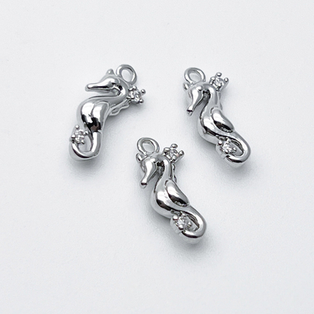 Подвеска Морской конек, цвет серебро (родий), фианиты, размер 14*6 мм, цена за 1 шт