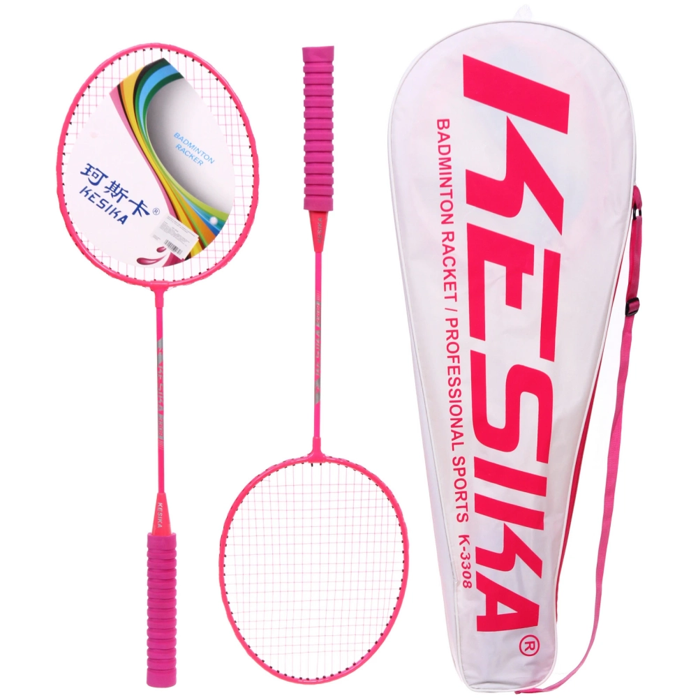 Бадминтон в наборе K-3308, 3 предмета: 2 металлические ракетки 65 см, чехол (цвет: жёлтый,розовый)