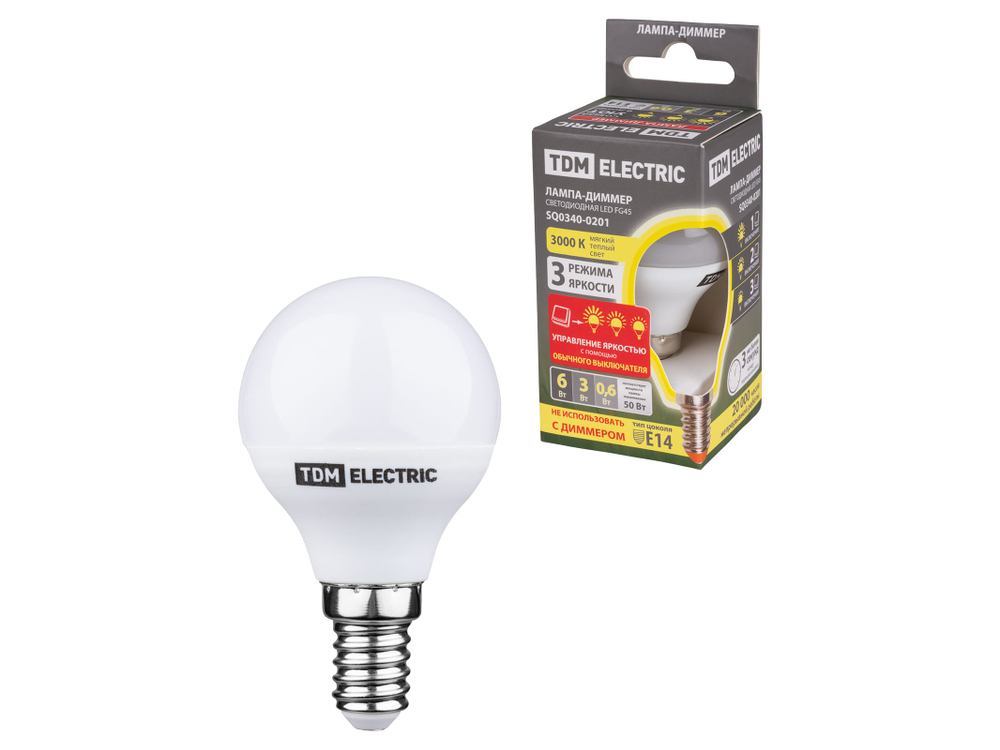 Лампа светодиодная LED FG45 матовая колба Лампа-ДИММЕР 6W Е14 3000К 480Лм TDM